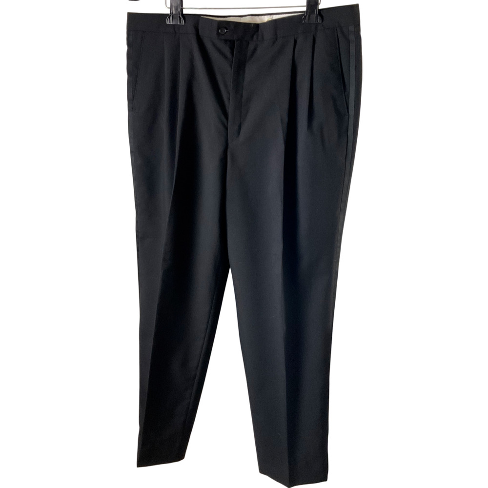 Unbranded Men's Dress Pants Black Stripe Pleated‎ Size 40XL Classic Fit